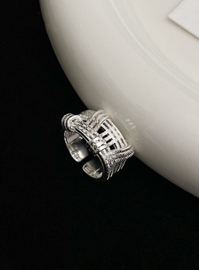 简约几何条纹编织戒指女个性时尚交织百搭叠戴开口指环ins食指戒