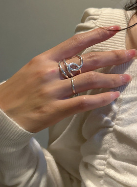 简约线条戒指女不规则时尚弯曲缠绕S925镀银开口指环ins食指戒潮