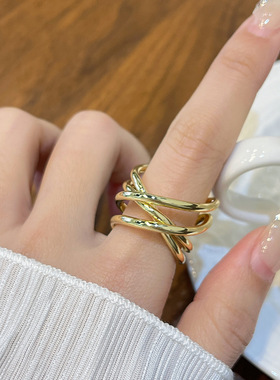 简约几何线条缠绕戒指女个性时尚气质设计感开口指环小众食指戒潮