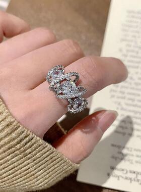 高级感轻奢环绕闪亮戒指女ins风小众设计感气质开口指环食指戒潮