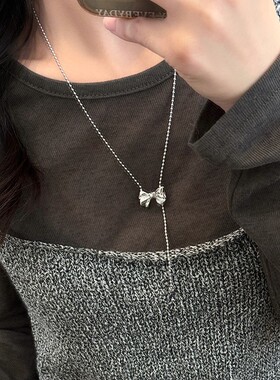 甜美蝴蝶结吊坠项链女几何流苏百搭气质优雅颈链个性网红毛衣链潮