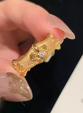 精致鸢尾花戒指女个性法式宫廷风轻奢优雅开口指环小众设计食指戒