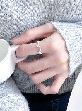 蝴蝶结皇冠戒指女极简轻奢时尚复古小众设计清冷感开口指环食指戒