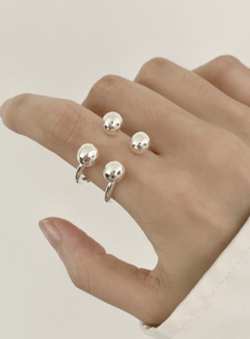 韩版小众镀银圆球交叉开口女戒