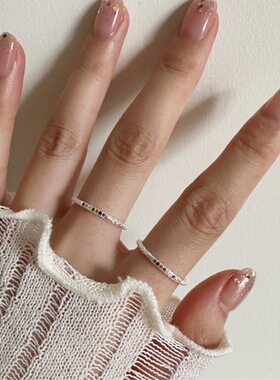 甜美彩虹锆石戒指女简约百搭气质叠戴优雅开口指环小众设计食指戒