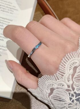 蓝色小鱼戒指女简约时尚气质百搭叠戴个性开口指环网红ins食指戒