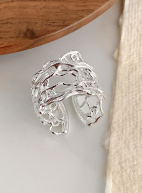 简约几何镂空个性镀银开口戒指