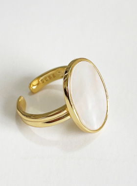 精致贝壳戒指女几何椭圆夸张轻奢优雅S925银开口指环甜酷食指戒潮