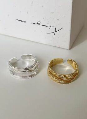 多层线条莫比乌斯扭曲戒指女时尚个性气质百搭S925镀银开口食指环