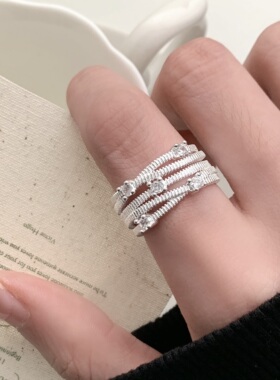 甜酷几何镂空镀银开口食指戒指