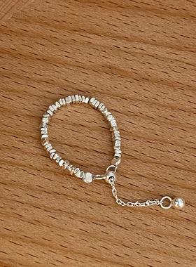 方块切割戒指女韩版ins小众设计冷淡风S925银抽拉可调节指环食指