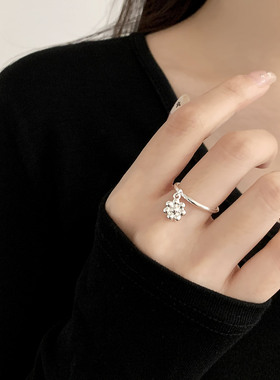 甜美花朵吊坠戒指女趣味个性叉勺设计感创意叠戴开口指环食指戒潮