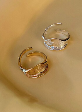 极简风褶皱戒指女几何不规则时尚个性S925镀银开口指环嘻哈食指戒