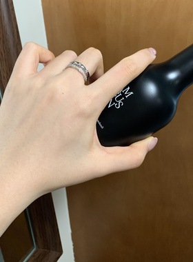 韩版双层菱格戒指女时尚百搭轻奢闪亮气质开口指环小众个性食指戒