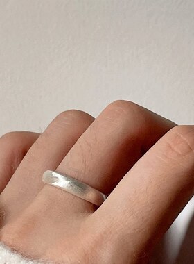 基础简约素圈戒指女ins冷淡风拉丝磨砂S925镀银开口指环百搭女戒