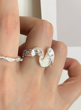 独特设计裙摆戒指女几何唐草纹精致S925镀银开口指环ins食指戒潮