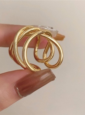 冷淡风几何线条缠绕戒指女简约气质个性开口指环小众设计食指戒潮