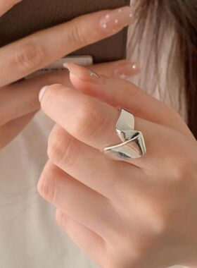几何不规则褶皱戒指女时尚个性简约冷淡风金属开口指环小众食指戒