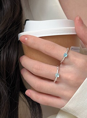 简约天蓝精致戒指女ins风小众冷淡风百搭叠戴开口指环网红食指戒