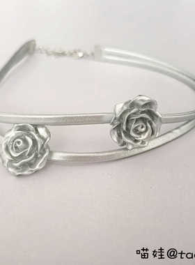 皮玫瑰花朵项链闺蜜两个花锁骨链