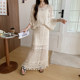ພາກຮຽນ spring lazy ແບບແຂງສີ lace hollow skirt