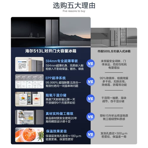 Haier холодильник обмен на новую субсидию для Xiaohonghua 513L с двумя открывающими холодильником для домохозяйства первого уровня официального лица