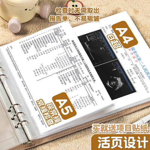手提孕检包孕检册便携式收纳袋a4产检报告单马宝宝A5检查单活页怀孕记录册档案册收纳册孕期单子孕妇初期用品 - 图0