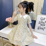Летнее платье, юбка, детская летняя летняя одежда, хлопковый свежий наряд маленькой принцессы, популярно в интернете, в западном стиле, в цветочек
