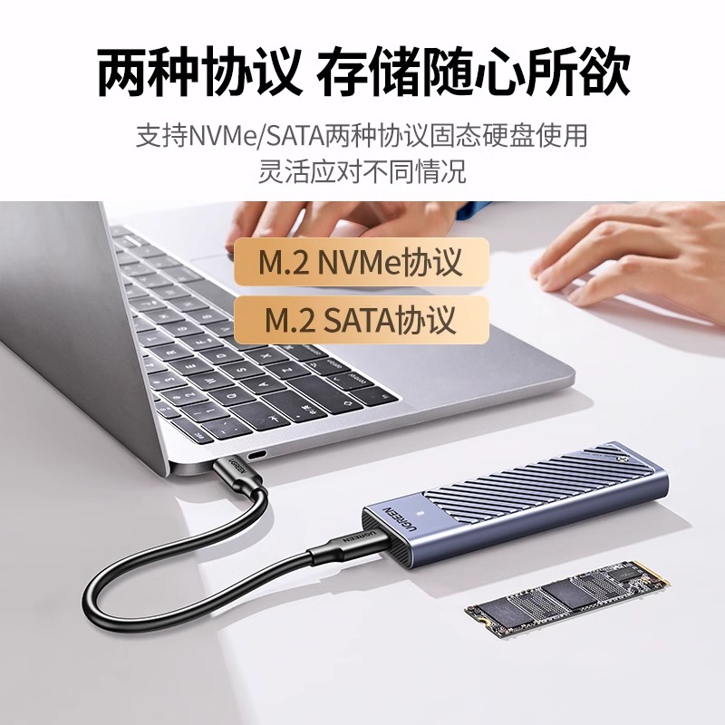 绿联m.2固态硬盘盒子nvme/sata双协议移动笔记本SSD外接壳m2雷电3 - 图1