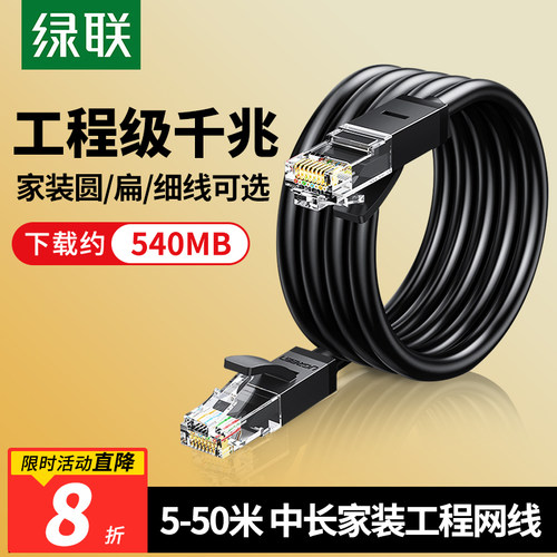 绿联网线千兆超六五类连接线长6宿舍电脑路由器宽带水晶头成品扁 - 图0