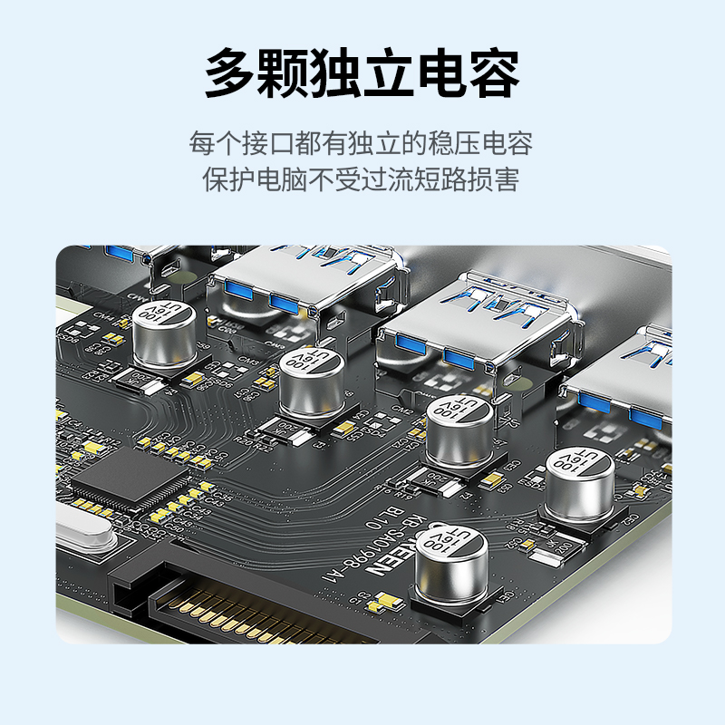 绿联PCIE转USB3.0扩展卡4口一拖四接口台式机电脑机箱主机内置主板PCI-E后置转接卡通用x4/8/16高速拓展面板 - 图3