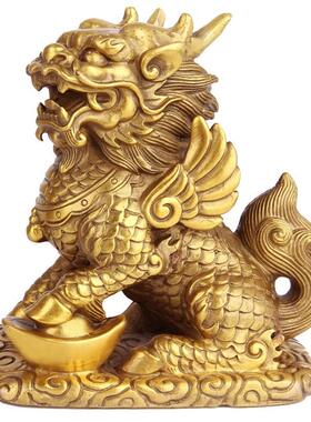 铜麒麟公母一对摆件纯铜镇宅家居客厅入门玄关黄铜摆设招财饰品小