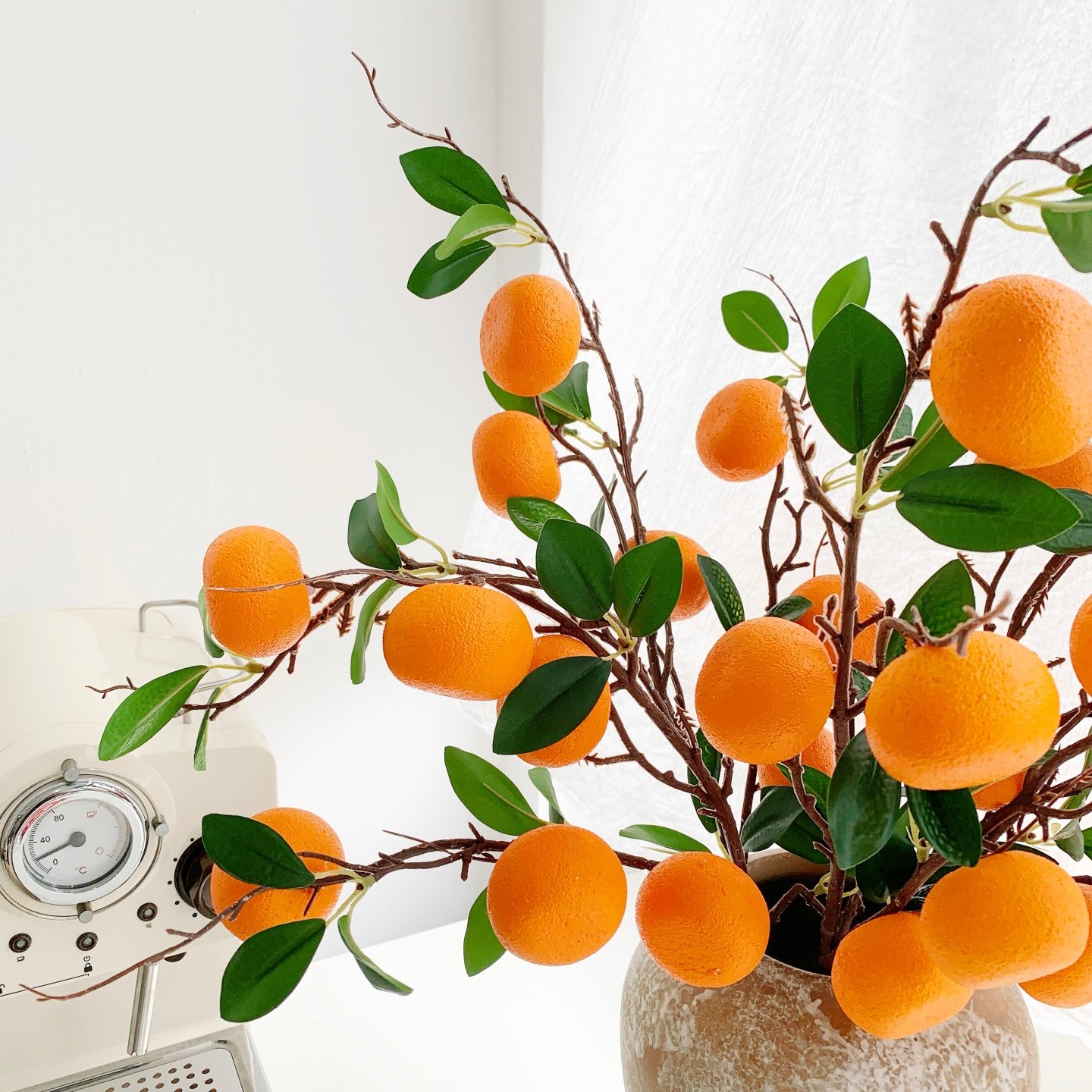 仿真桔子水果树枝假花摆设花艺年宵花客厅餐桌装饰品摆件新年装饰,淘宝优惠券,粉丝福利购,淘宝优惠卷