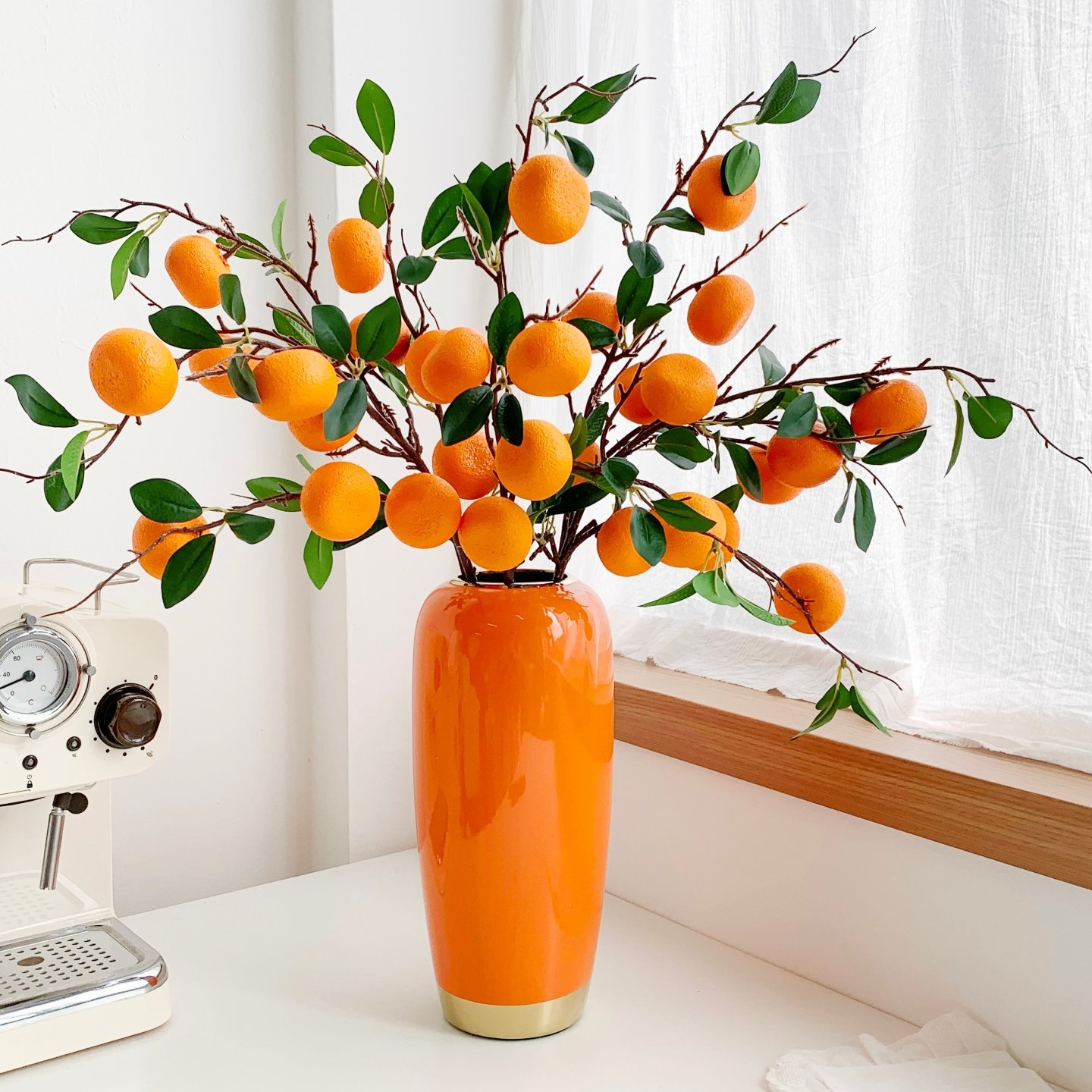 仿真桔子水果树枝假花摆设花艺年宵花客厅餐桌装饰品摆件新年装饰,淘宝优惠券,粉丝福利购,淘宝优惠卷