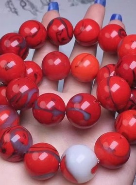 男女天然戈壁玉鸡血玉手串转运珠