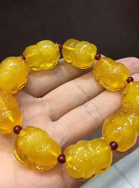 老蜜蜡琥珀鸡油黄配饰佛珠手链