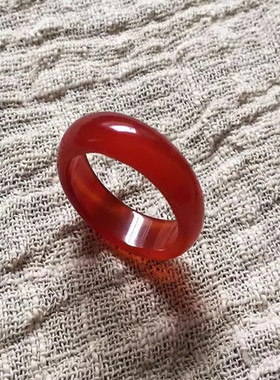鸿运当头 天然红玉髓戒指尾戒 玛瑙玉石男女款本命年红色指环礼物