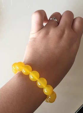 天然玉石金丝玉玛瑙黄色手链冰种水晶圆珠手串男女情侣时尚首饰品