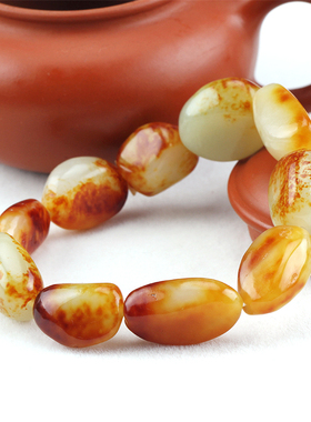 天然和田玉青白玉籽料 玉手链男女款玉石玉器手饰原石手串送证书