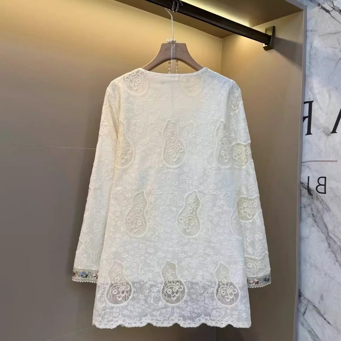 欧货大码气质洋气轻奢高级感蕾丝上衣胖MM国风葫芦刺绣别致衬衫女,淘宝优惠券,粉丝福利购,淘宝优惠卷