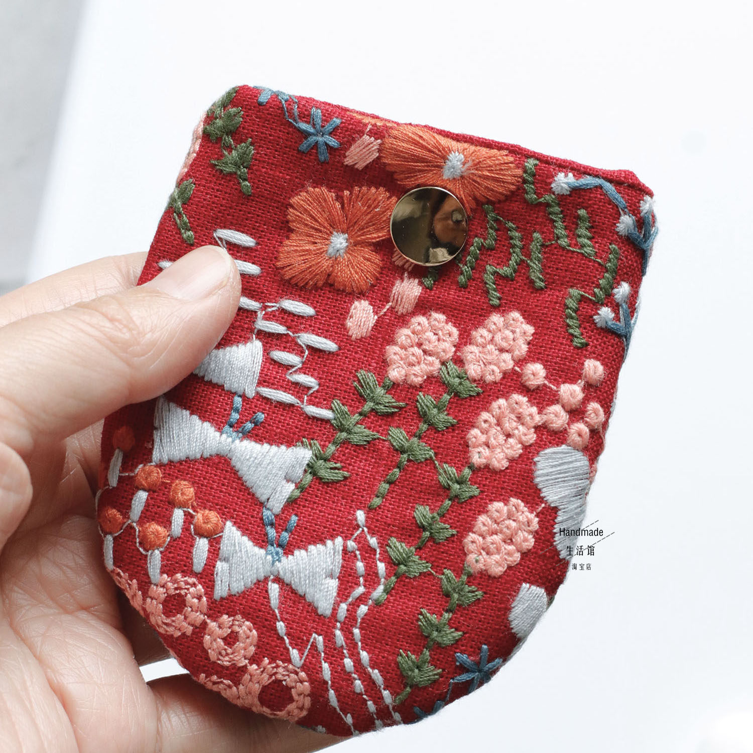 Handmade原创刺绣花海迷你包无线苹果蓝牙耳机包小号戒指首饰保护套壳收纳包精致迷你手工小包布艺耳机便携包,淘宝优惠券,粉丝福利购,淘宝优惠卷