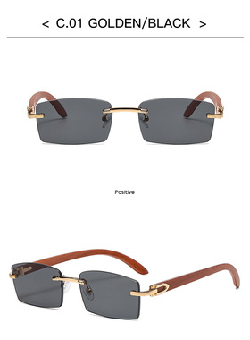 男士无框金属铰链木纹镜腿防晒墨