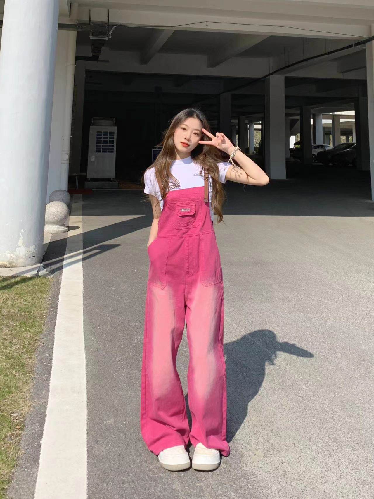 夏季牛仔裤子韩版复古渐变色宽松百搭牛仔背带裤女高腰显瘦连体裤,淘宝优惠券,粉丝福利购,淘宝优惠卷