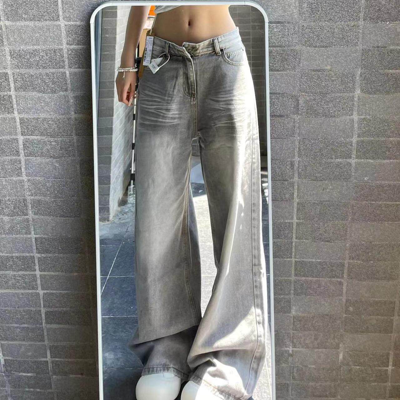 美式高腰水洗阔腿牛仔裤女2025秋季新款宽松设计感复古拖地长裤子,淘宝优惠券,粉丝福利购,淘宝优惠卷