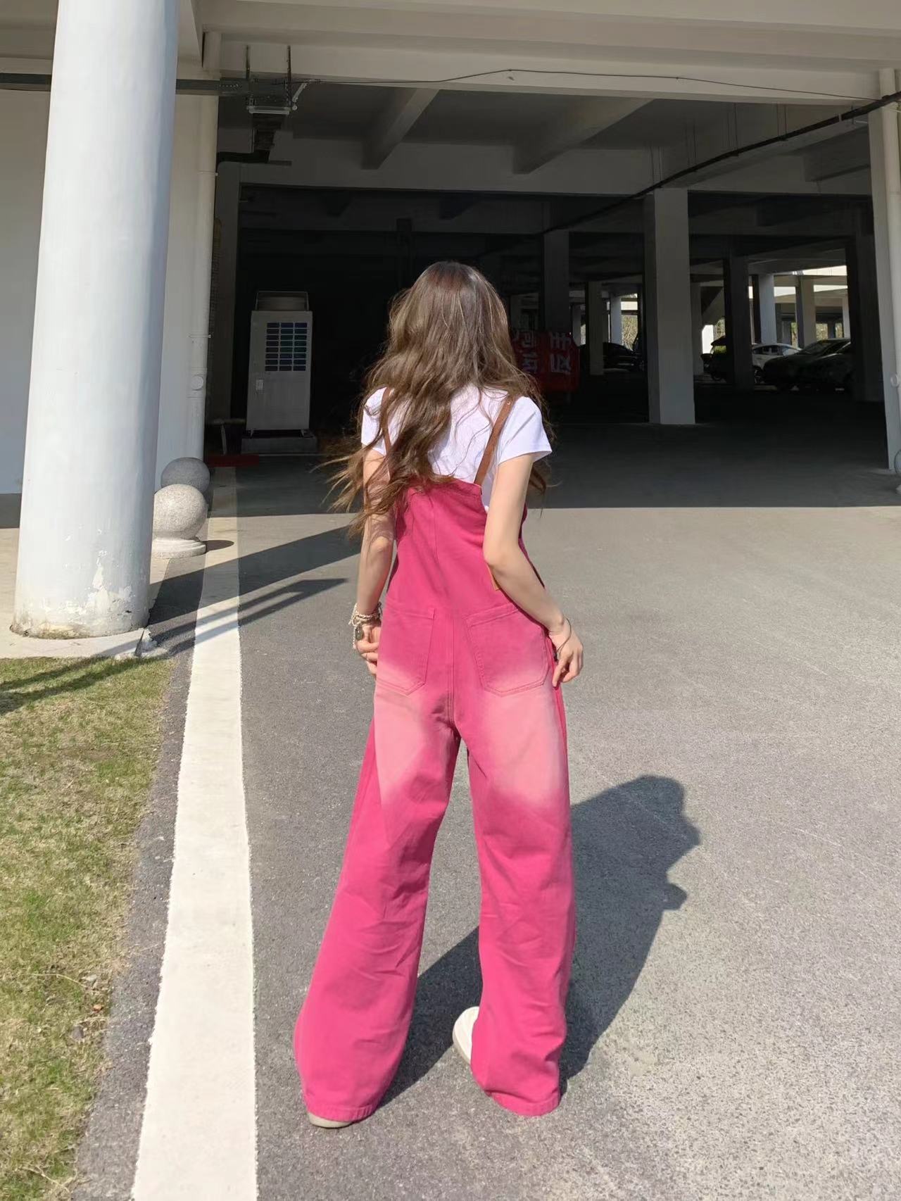 夏季牛仔裤子韩版复古渐变色宽松百搭牛仔背带裤女高腰显瘦连体裤,淘宝优惠券,粉丝福利购,淘宝优惠卷