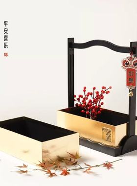 节日手提花篮门店开业花艺包装手提盒节庆氛围场景仿真插花福桶