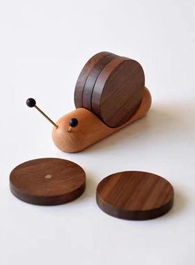 北美黑胡桃木 创意蜗牛卡通茶桌杯垫实木隔热垫木质茶道杯垫礼物