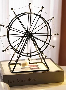 简约现代铁艺可旋转摩天轮自制永生花幸福摩天轮礼物带灯发光模型