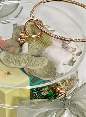 Ins风金属圆形亚克力盒永生花手提透明盒礼品包装盒收纳展示盒