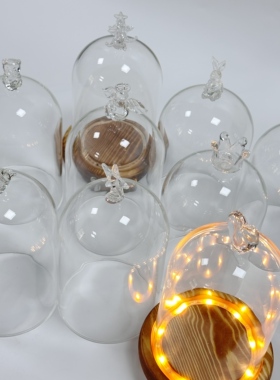 永生花圣诞树爱心装饰头玻璃罩炭烧侧面开关圈灯卡扣底座防尘罩